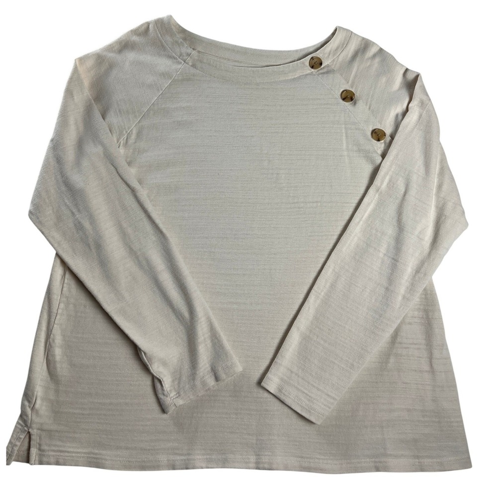 LOFT Button Shoulder Top Cotton Beige Long Sleeve Womens XL